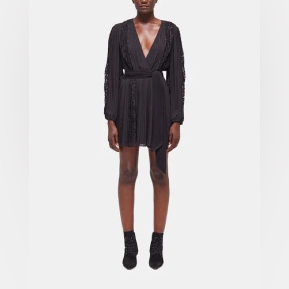 NWT Kooples Lace Pleated Black V-Neck Dress XS